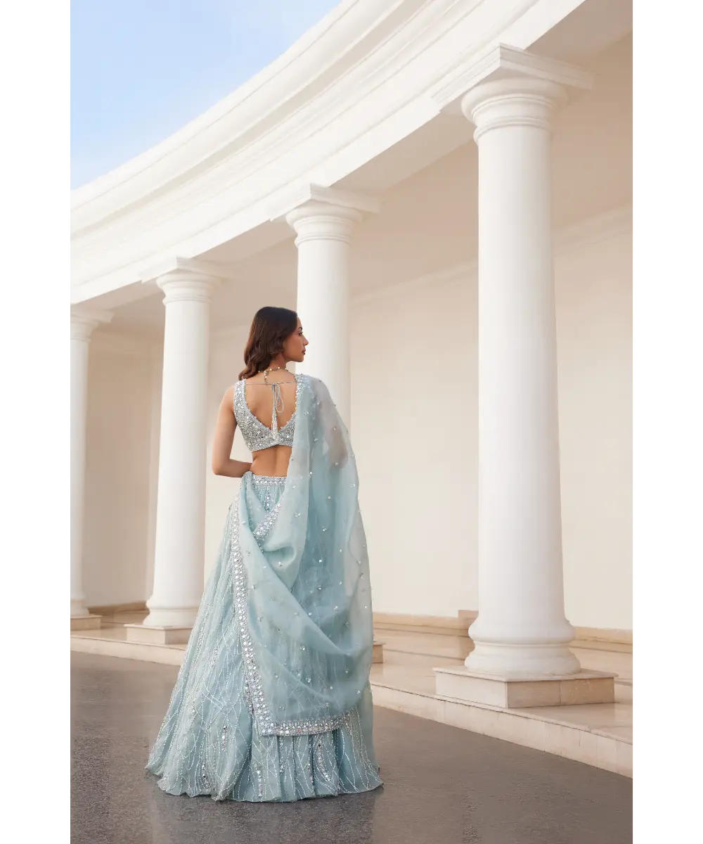 SANYA GULATI- Powder Blue Organza Lehenga and Blouse